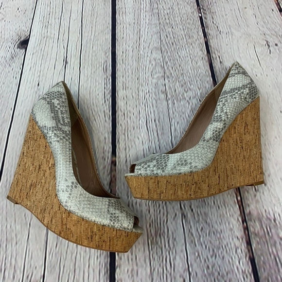 Vince Camuto Snake Skin Cork Wedges - Picture 2 of 7